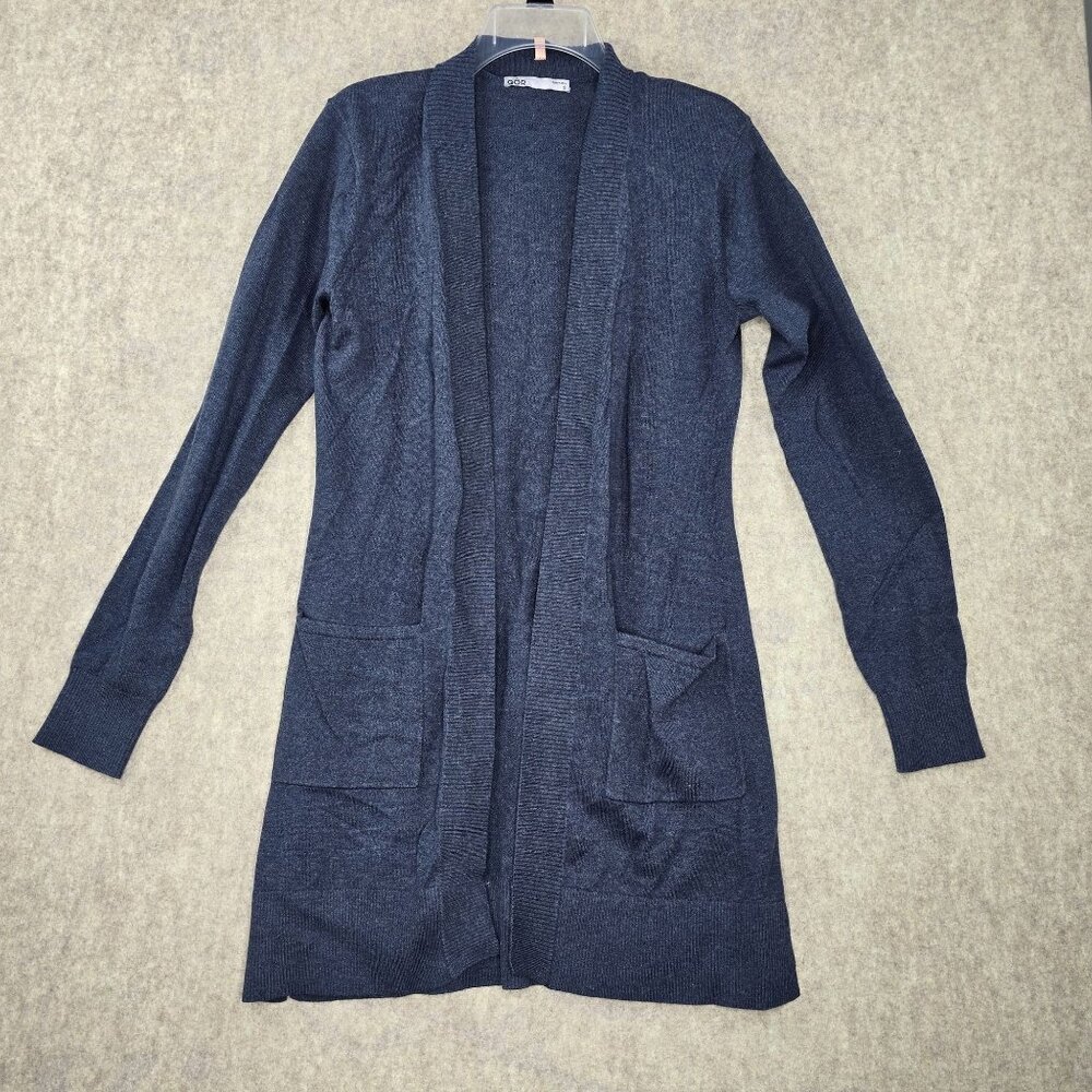 QOR Open-Front Cardigan Navy Blue S Cotton & Merino Wool Blend Long Sleeve
